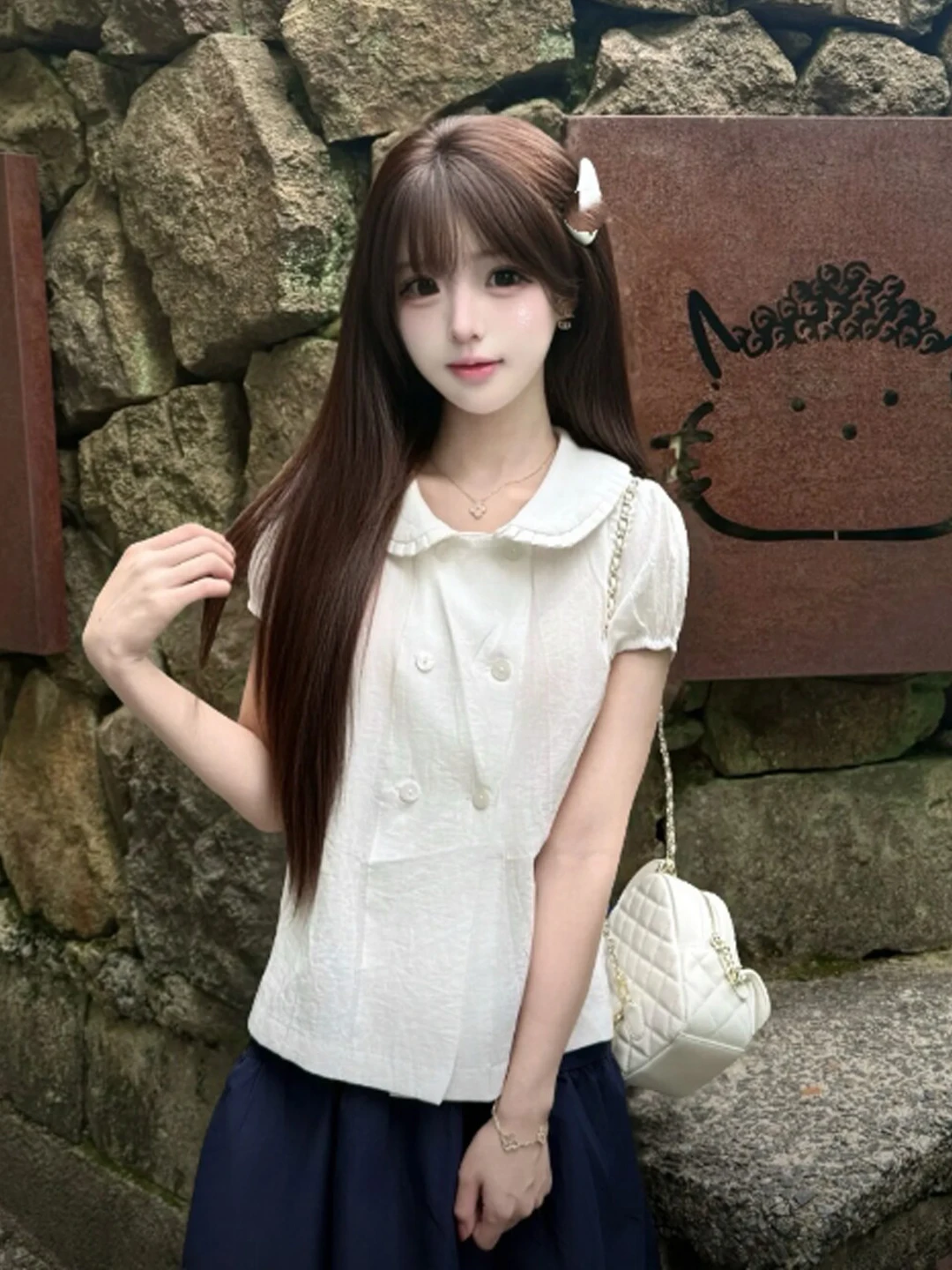 

College Style Unique Doll Collar Shirt Short Sleeve Women's Premium Fashion Summer 2026 Casual Wear Resistant to Fading