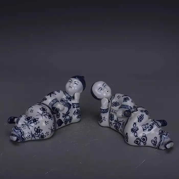 

Ming Dynasty blue and white boy and geil culpture porcelain Statue----A Pair