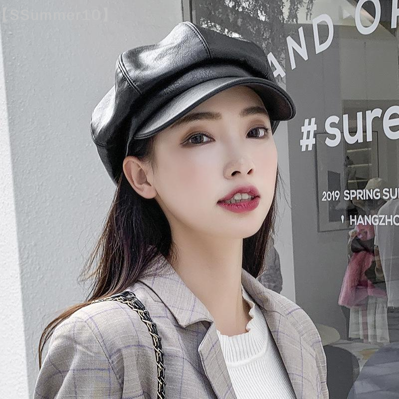  【SSummer10】New Unisex PU Leather Beret Retro Korean Style Octagonal Newsboy Artist Cap For Photography Dates And Urban Commuting 