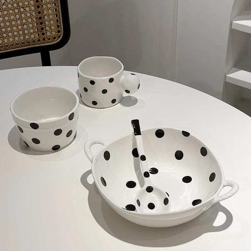 Creative Polka Dot Ceramic Dishes Coffee Cups Table Utensils Dessert Plates Pasta Plates Porcelain Milk Cup Kitchen Utensils New