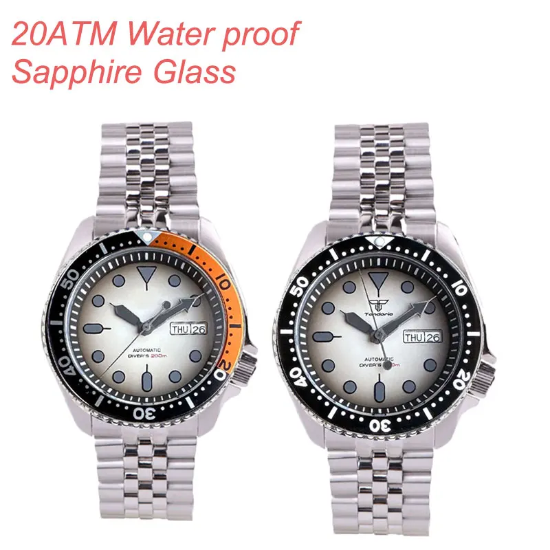 200M Waterproof Tandorio 41MM Black Chapter Ring Japan NH36A Automatic Movement Weekday Date Steel Men Watch Sapphire Glass