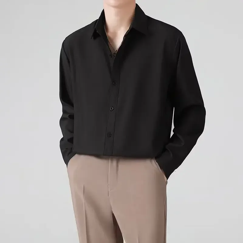 Spring New Men's Business Casual Shirt Korean Loose Long Sleeve Shirt For Men Solid Men Dress Shirt T-shirt Men Clothing