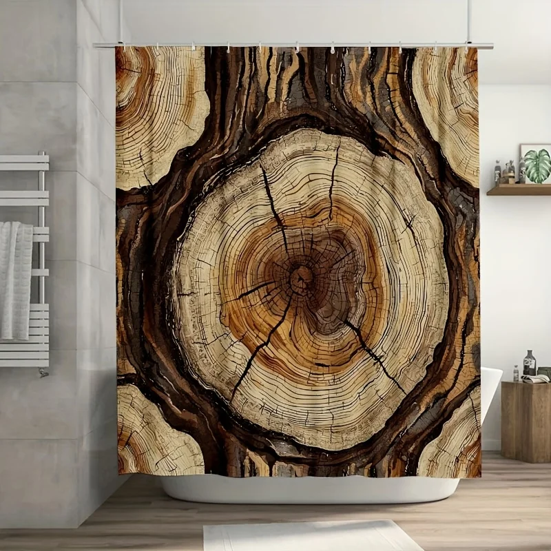 

Rustic Wood Grain Shower Curtain Boho Cabin Decor Waterproof Natural Tree Ring Farmhouse Bathroom Accessory