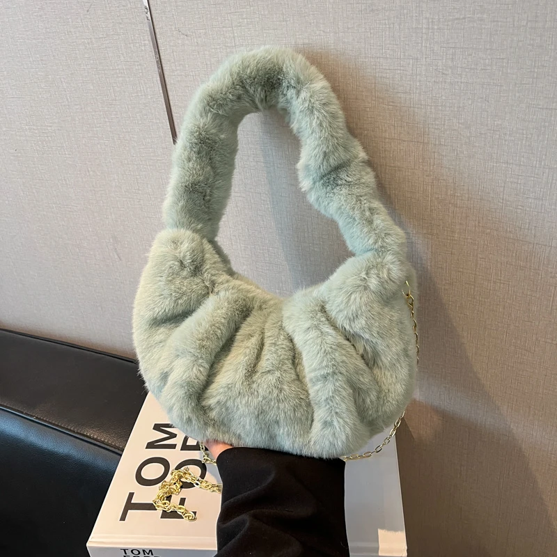 

Фланелевые однотонные сумки на плечо с цепочками на цепочках, осенне-зимние теплые женские сумки, модные повседневные универсальные мягкие женские сумки 2023 года