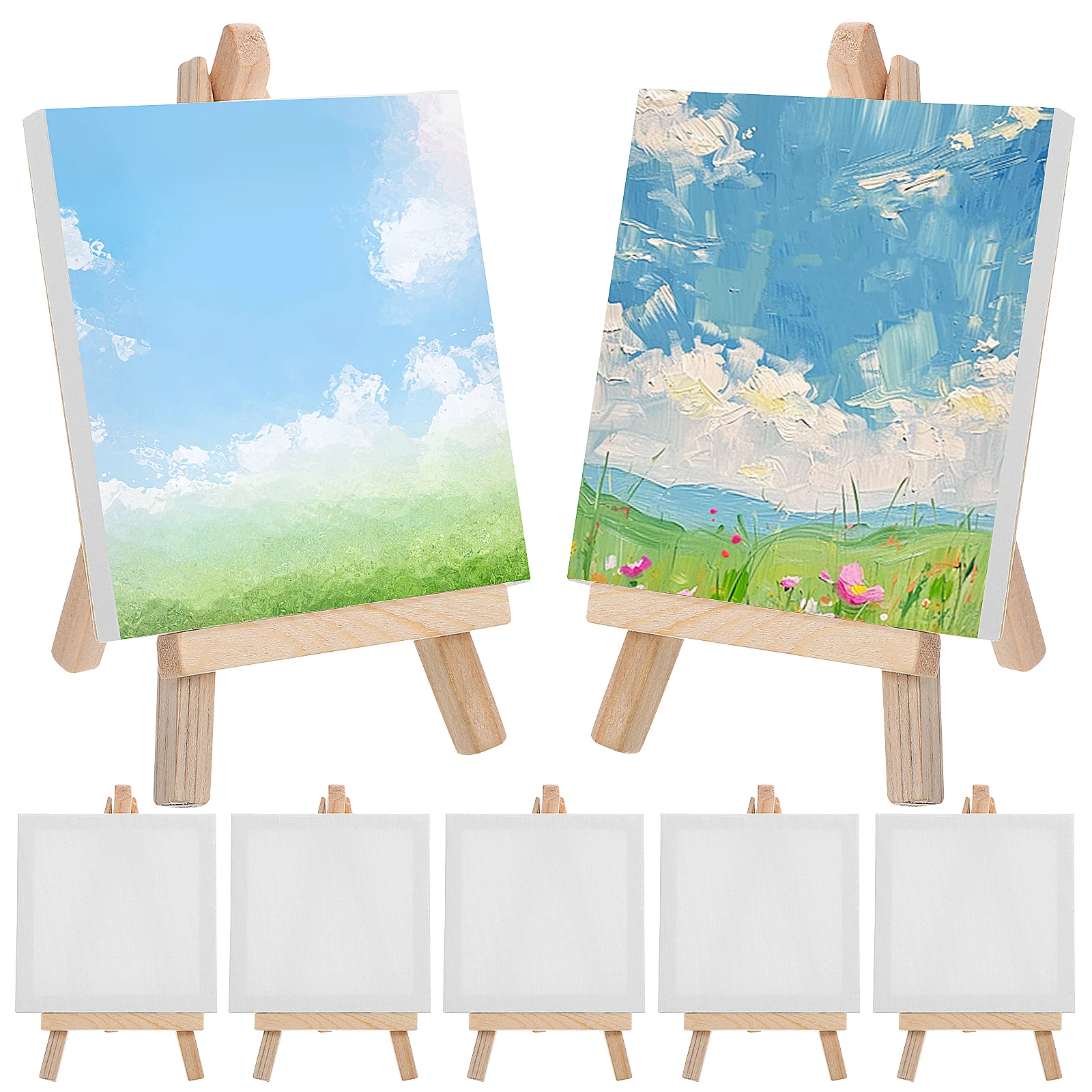 

10 Sets Mini Wooden Canvas Easel Small Cloth Picture Frame Display Stand Toddler Supplies Painting Set Strong Build Easy To Move