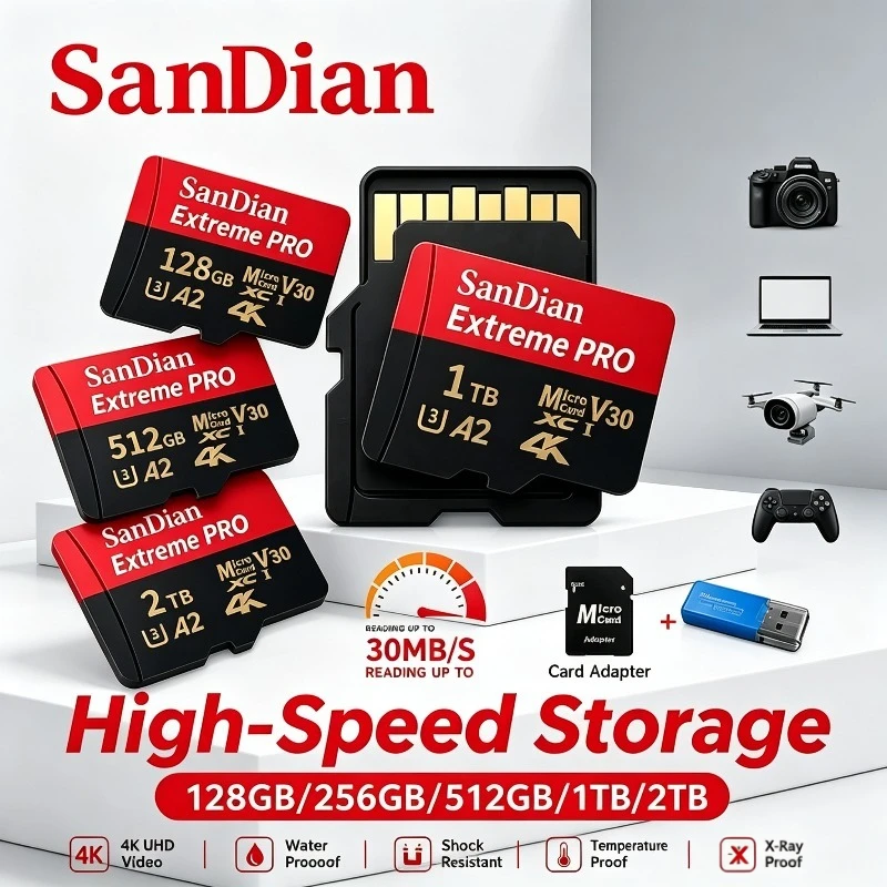 Original Storge SD Card Class 10 Micro TF Cards 128GB/256GB/512GB Fast Transfer Memory Card for Camera/Laptop/PC