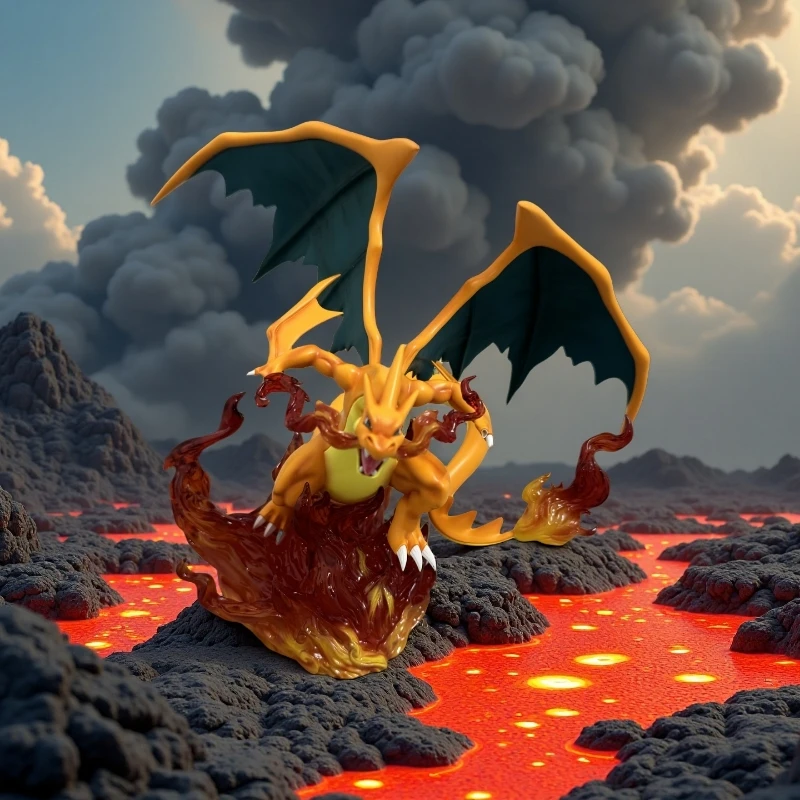 ポケモンフィギュアリザードンフィギュア光を放出リザードン像モデル人形コレクションデスク装飾子供のおもちゃの誕生日ギフト