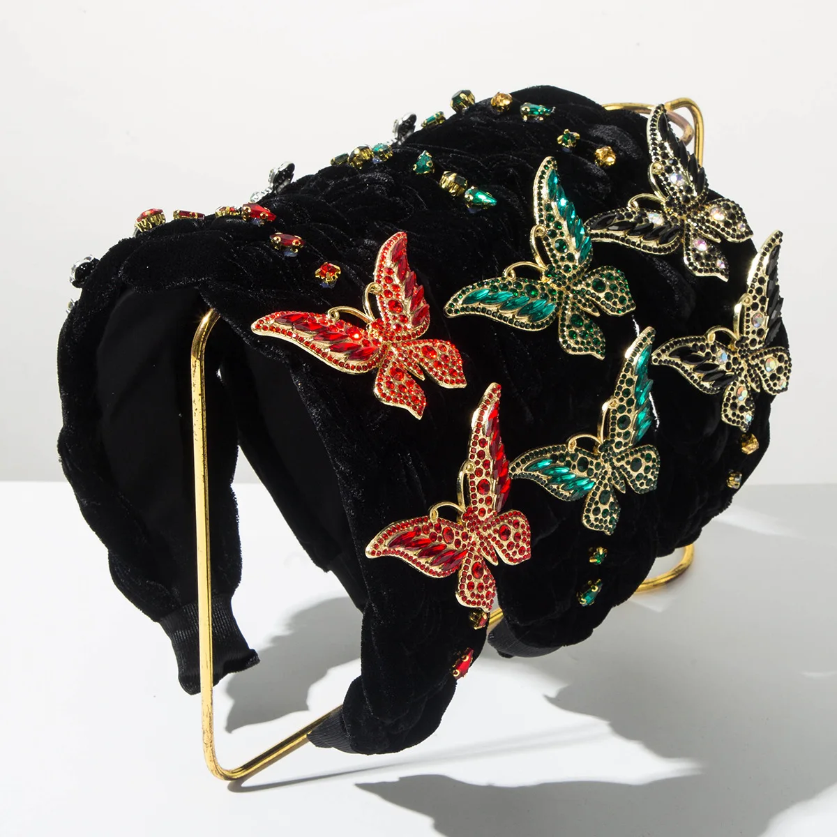 

Korean Fashion Retro Baroque Style Velvet Woven Full Diamond Flower Butterfly Headband Women Hair Accessory