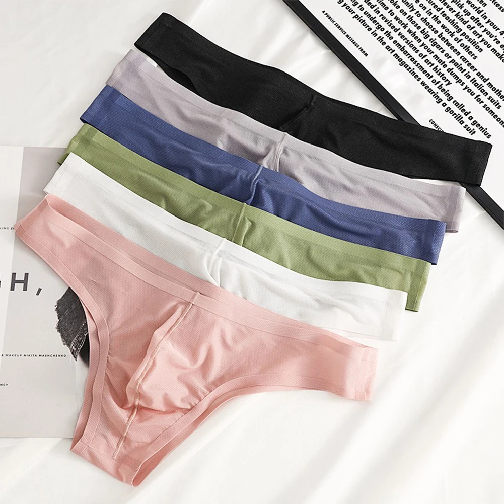 Slip perizoma senza cuciture da uomo intimo di seta di ghiaccio mutande Sexy U sacchetto di rigonfiamento convesso perizoma mutandine lisce breve Lingerie morbida