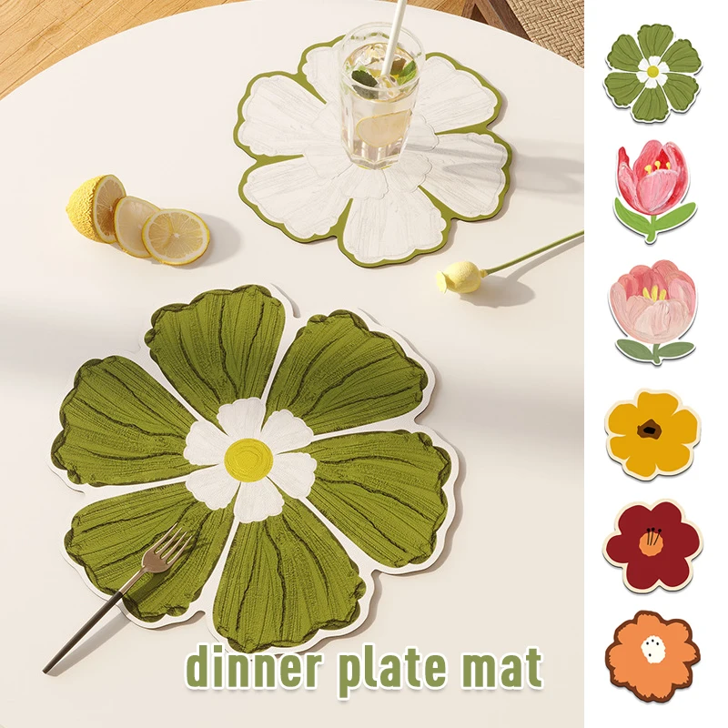 

1 Pair Nordic Style Flower Shape Dining Table Mats PVC Cup Coasters Waterproof Oil-proof Insulation Bowl Pads Hotel Placemats