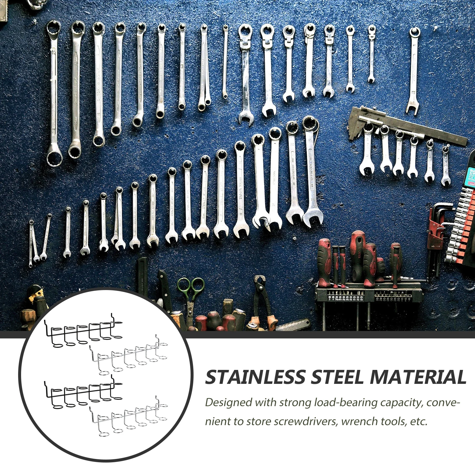 

4pcs Tool Storage Rack Stainless Steel Pegboard Hooks Screwdriver Organizer Multi-ring Hand Tools Hanger Workshop Garage