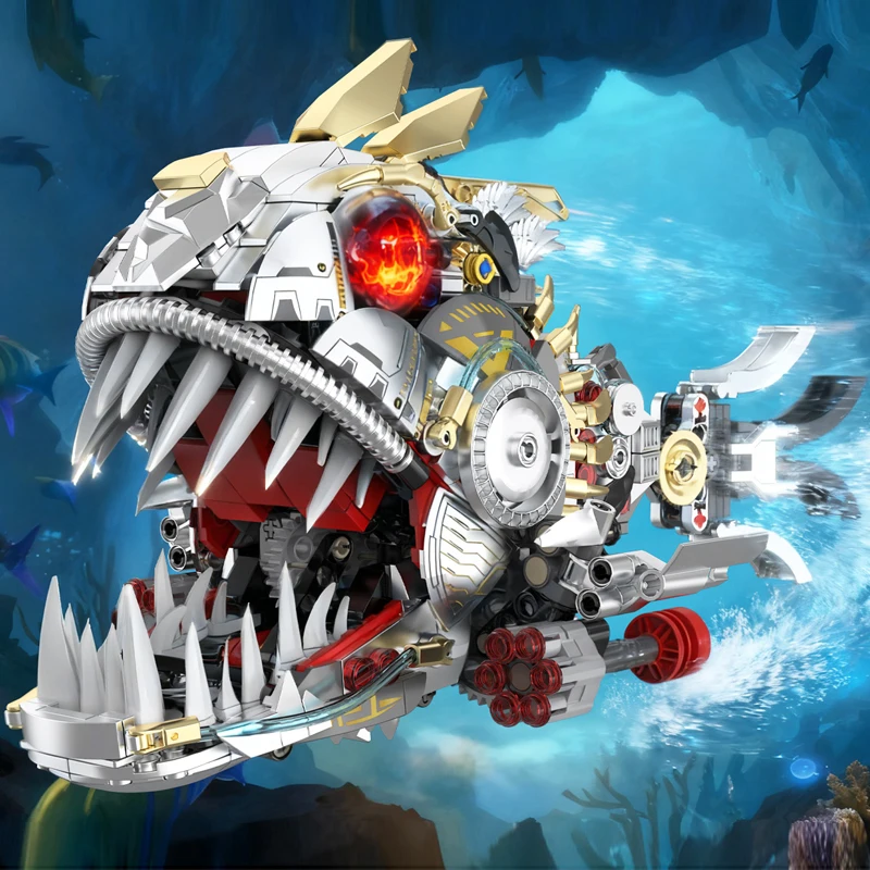 

Mechanical piranha Building blocks Science fiction technology series simulation biological assembly model Creative gift