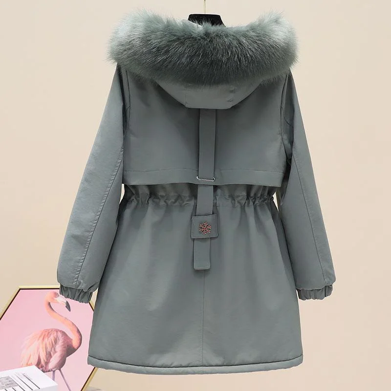 新しい女性パーカー女性の冬のジャケットコートミッドレングスぬいぐるみ厚いフード付き作業服綿パッド入りジャケット女性の上着