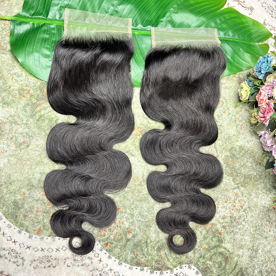 5x5 HD Transparent Lace Closure Body Wave Human Hair Preplucked Bleached Knots 1B Natural Black Color Invisible Lace Virgin Hair