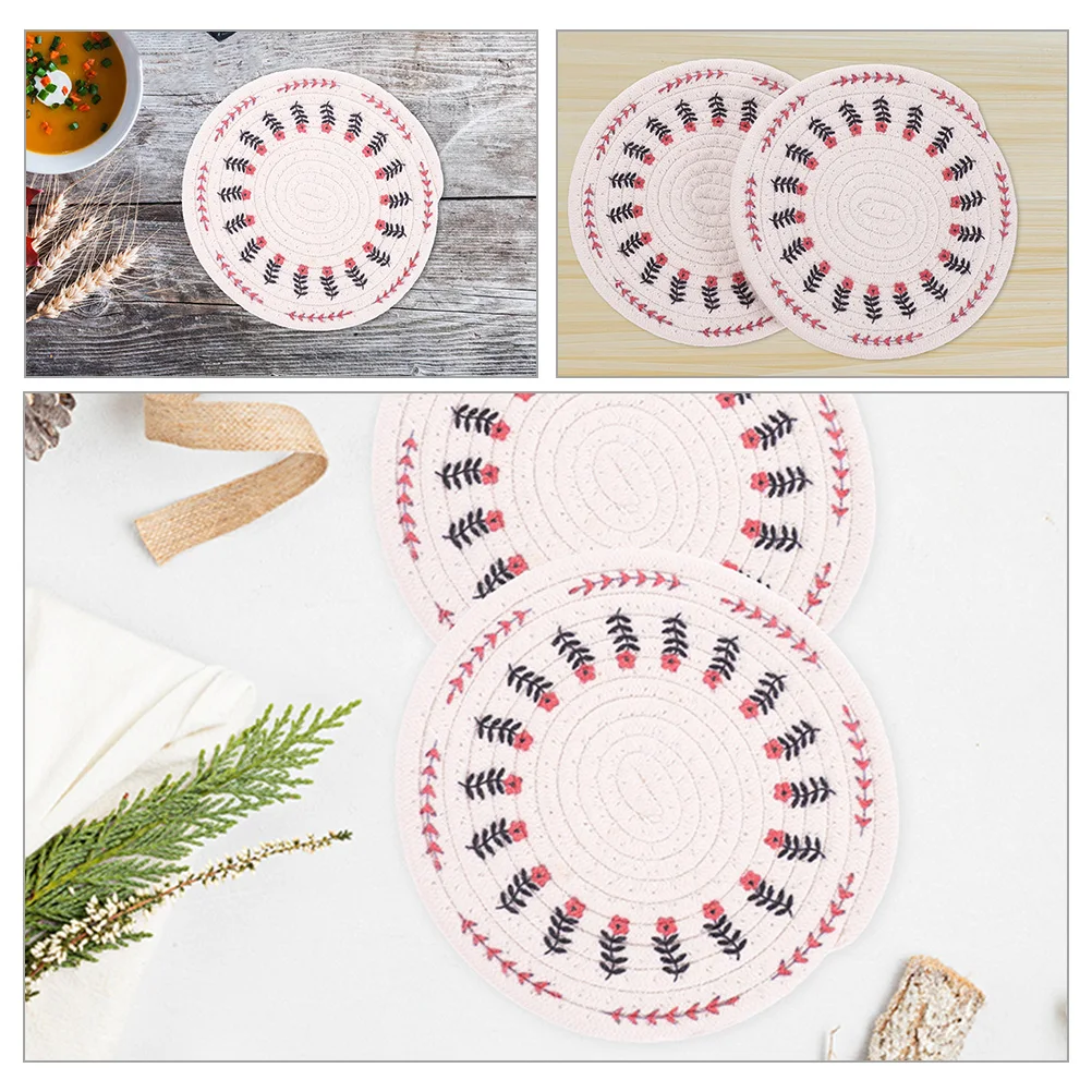 4pcs Anti scald Coasters Woven Cotton Rope Round Heat Insulation Table Pad for Coffee Drinks Home Accessories