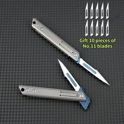 Mini Titanium Alloy Folding Surgical Knife, Medical Outdoor Open Box Portable Surgical Knife with 10pcs Replaceable Blades