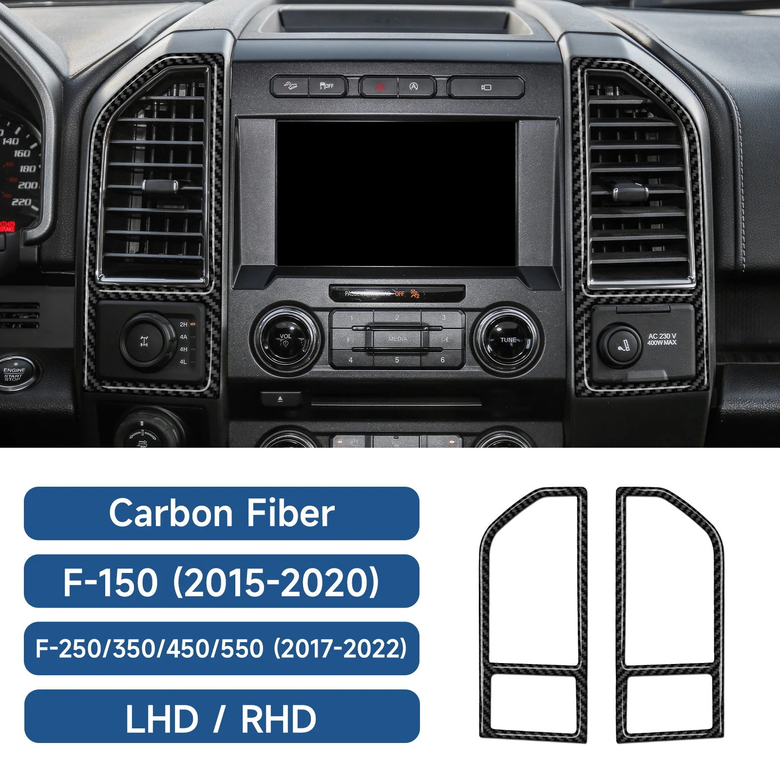Car Center Console Air Outlet Panel. For Ford F-150 250 350 450 550 (2015-2022) Accessories. Soft Carbon Fiber Interior Sticker.