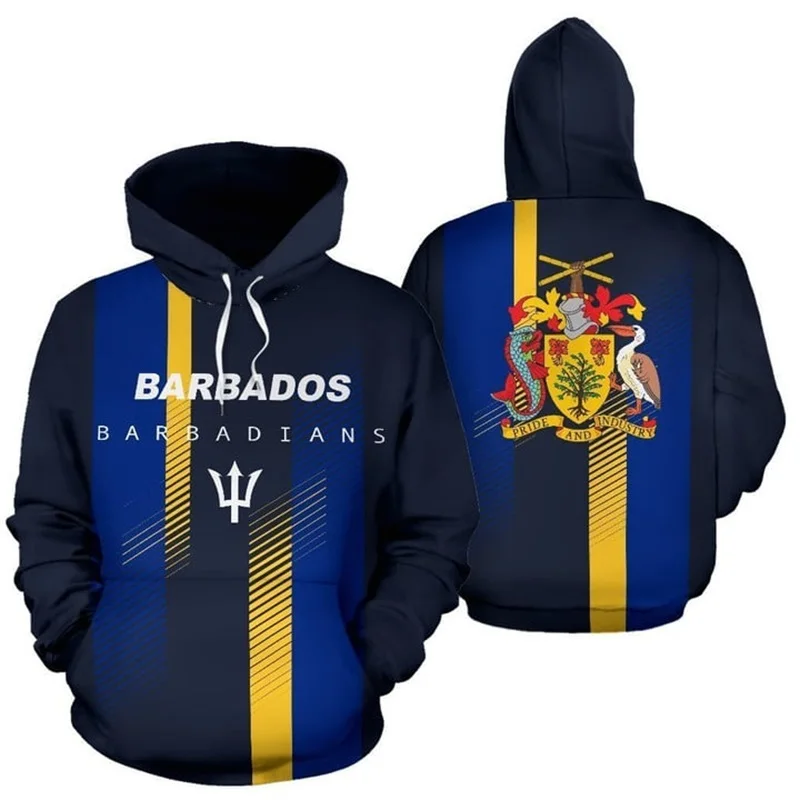 Full Print Barbados Flag National Emblem Pattern Hoodie für Männer Frauen Neu in Langarm Pullover Sweatshirt Herren Sport Hoody