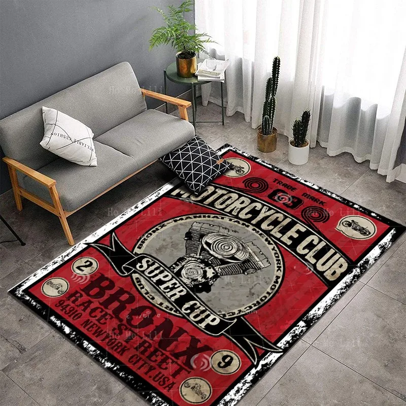 The 69 Motorbike Club Badge Of Biker Yearning Non Slip Flannel Floor Rugs By Ho Me Lili