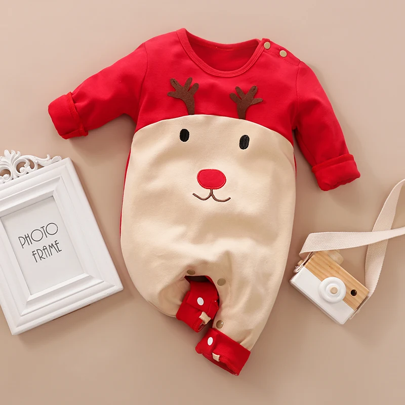 Autumn and winter newborn Christmas long sleeve cute moose onesie pure cotton for comfort and breathability