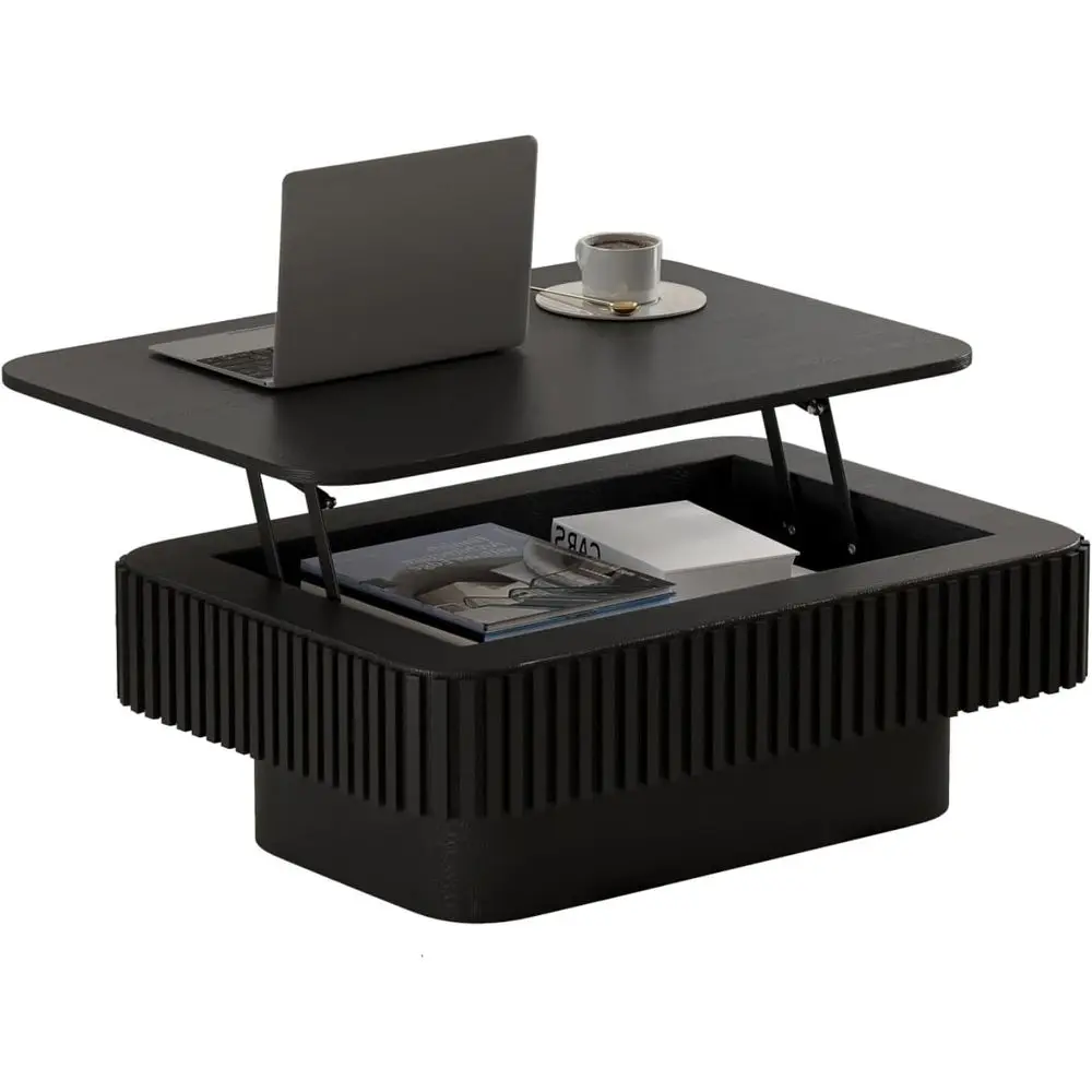 

Деревянный журнальный столик ручной работы с скрытым хранилищем для небольших помещений - 38,6 длины x 26,8 ширины x 13,8 высоты, черный