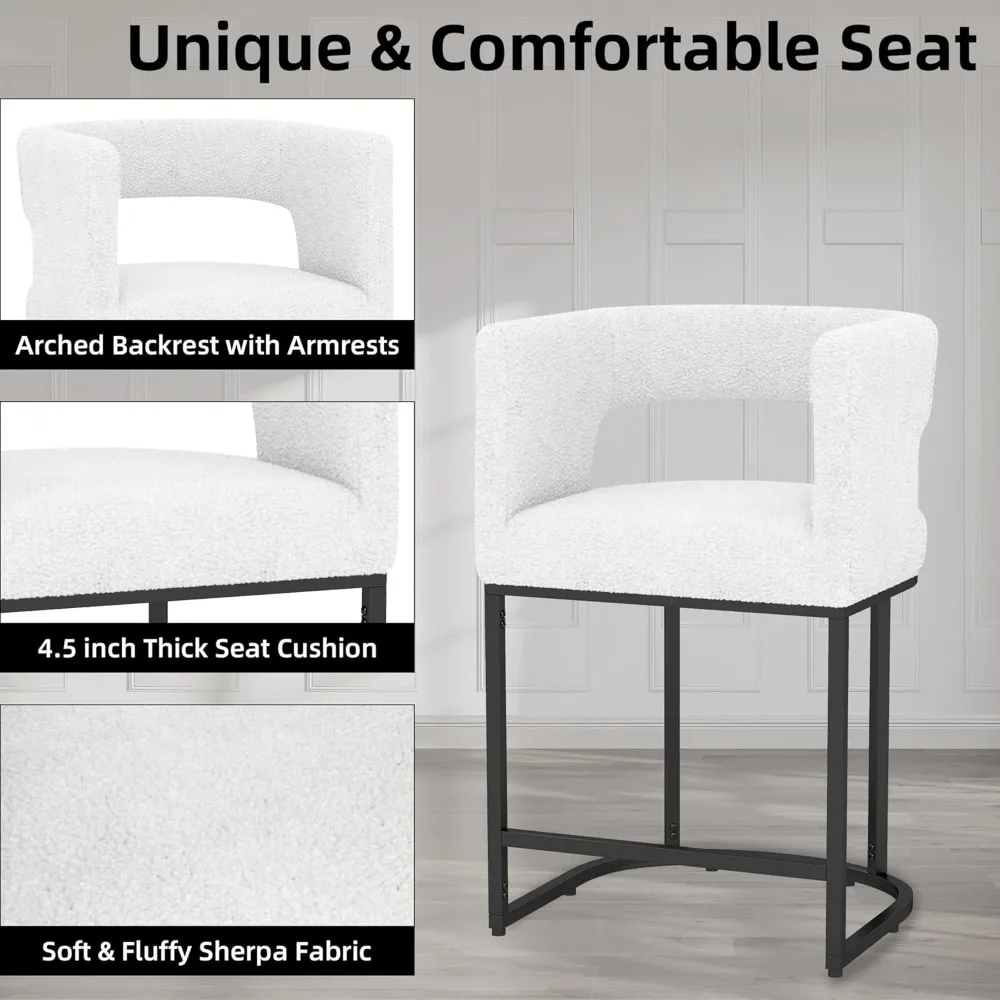 طقم مقاعد بارتفاع عداد مكون من 3 قطع، 26 مقاعد بارتفاع شيربا منجدة مع مسند للقدمين، إطار معدني أسود منحني #6