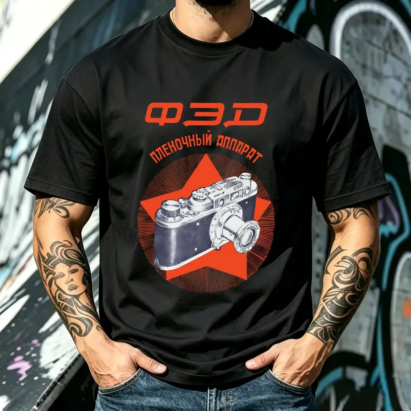 washed T Shirt Vintage Soviet Camera Design long or short sleeves vintage Washed Soft Breathable graphic Versatile fashion