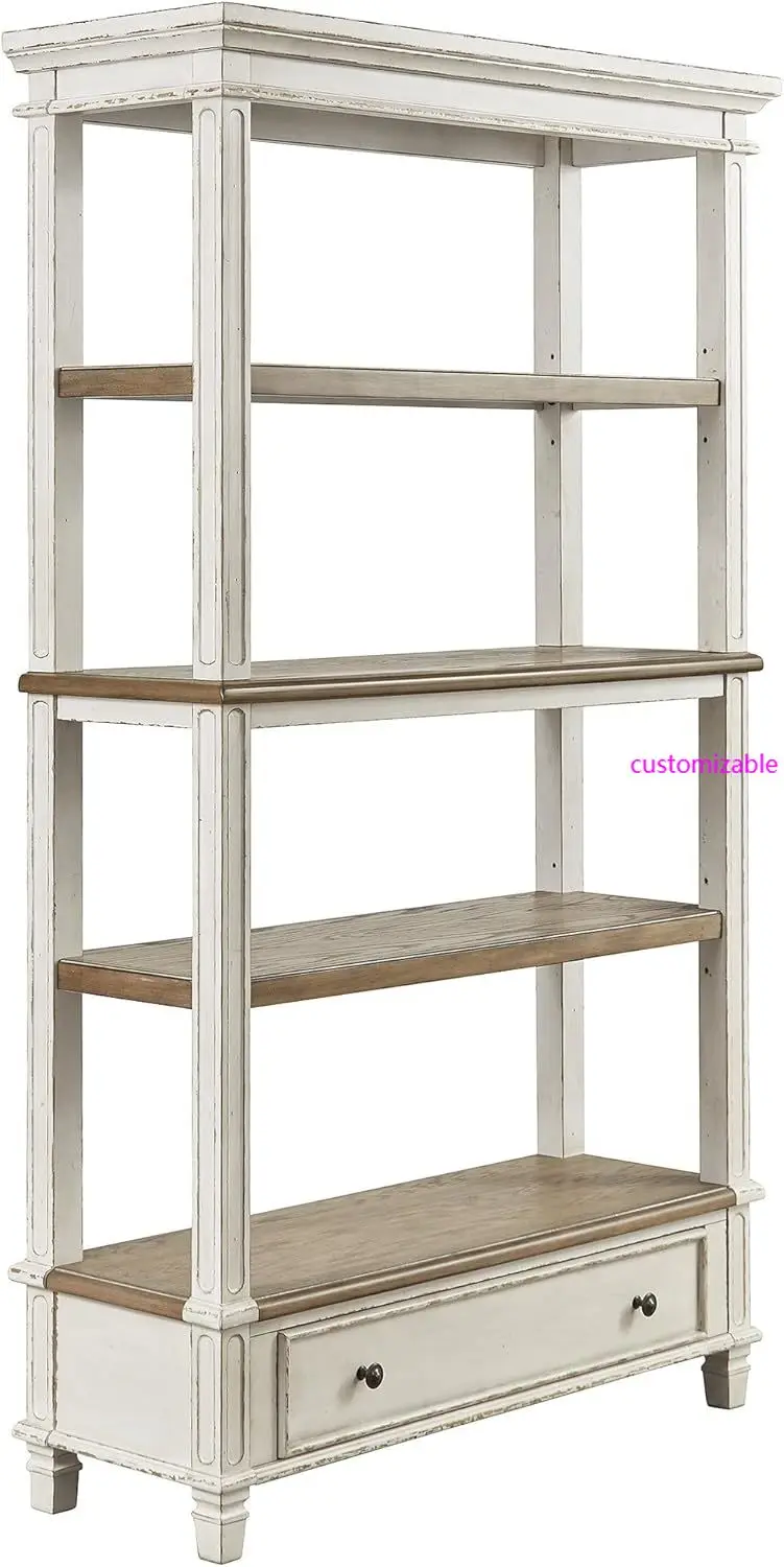 Realyn French Country 75" Bookcase with Drawer, Chipped White