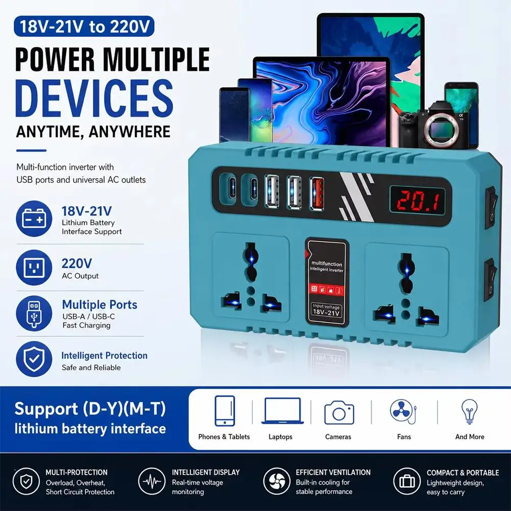 For Makita 18V Battery Power Inverter 200W DC 21V To AC 220V Voltage Converter USB QC3 Car Outlet Socket Generator Adapter Tool
