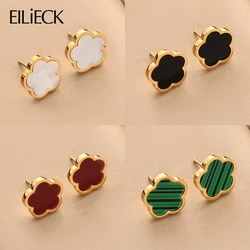 EILIECK 316L Stainless Steel Five Leaf Clover 18k Gold Plated Stud Earrings Personality Charm Fashion Jewelry Women Girls Gift