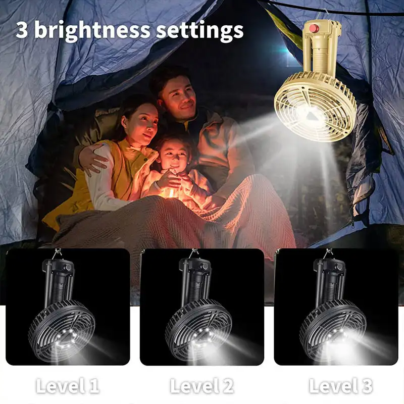Outdoor Portable Camping Fan with LED Light Rechargeable Wireless Portable Circulator Wireless Ceiling Fan With Triangle Bracket