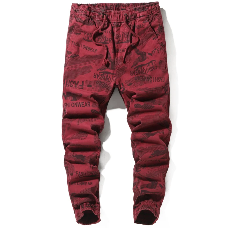 

Retro Camouflage Cotton Work Trousers Men's Patched Loose Elastic Casual Pants Slim Fit Workwear Green Military Color