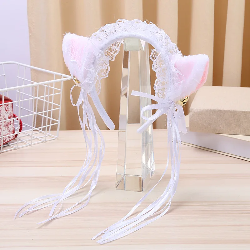 Sexy Cat Ears Headwear Women Girls Masquerade Halloween Cosplay Lace Cat Ear Anime Party Costume Bell Headband Hair Accessories