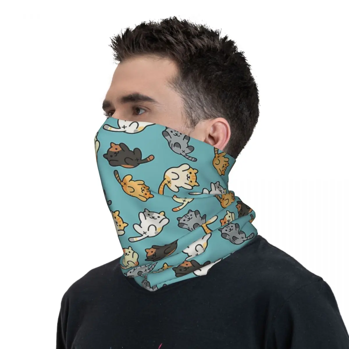 Neko Portals Neko Atsume Cats Bandana Neck Gaiter Printed Wrap Scarf Warm FaceMask Riding For Men Women Adult Washable