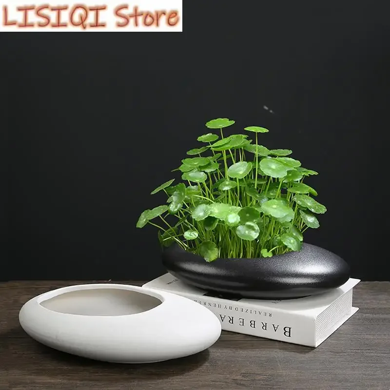 Oval Cobblestone Shape Ceramic Vase, Flower Arrangement, Hydroponics Porcelain Crafts, Home Decoration Pots, New