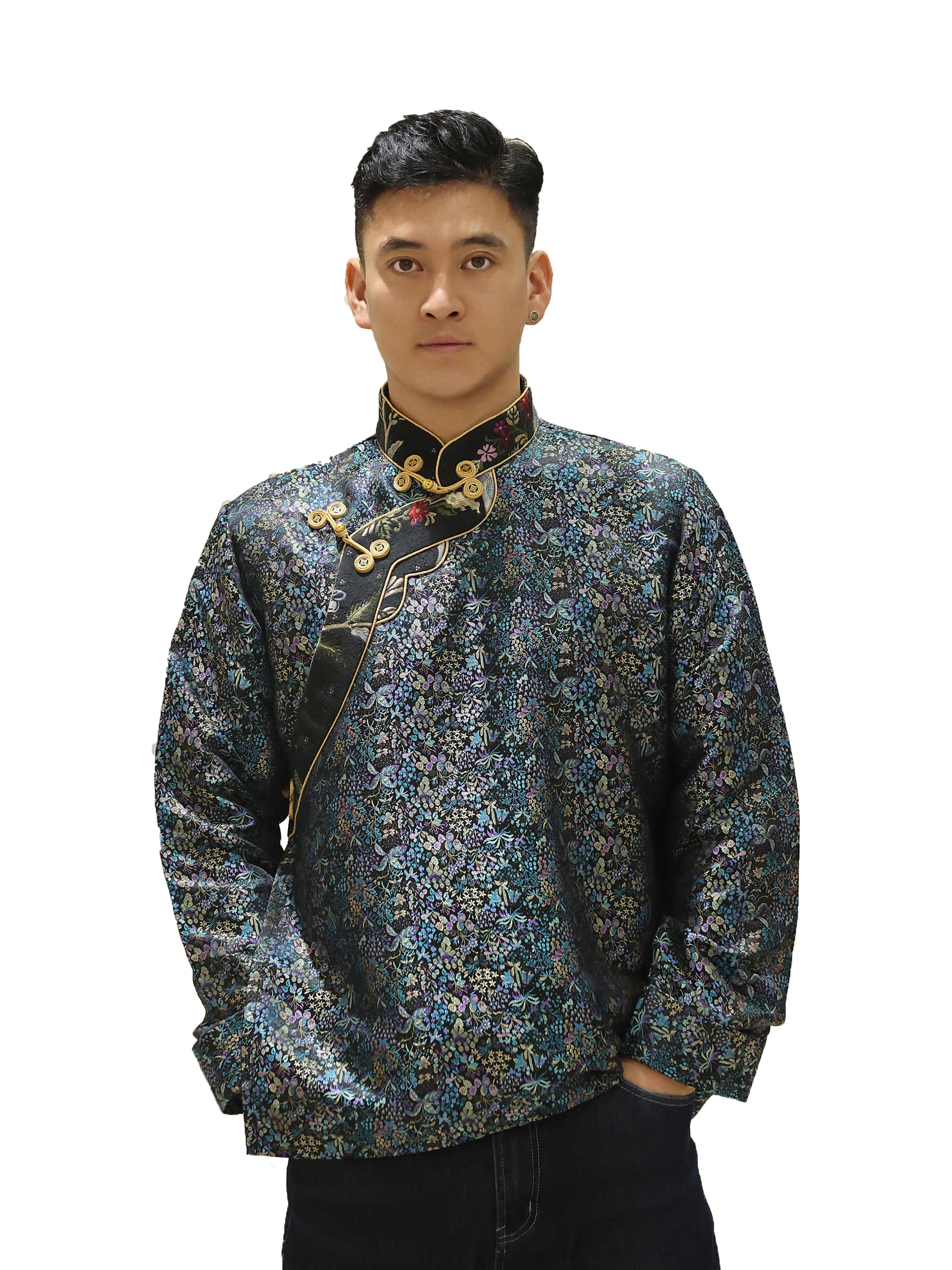 Traditional oriental costume male Tibetan clothing retro pattern jacket Asian ethnic outfit