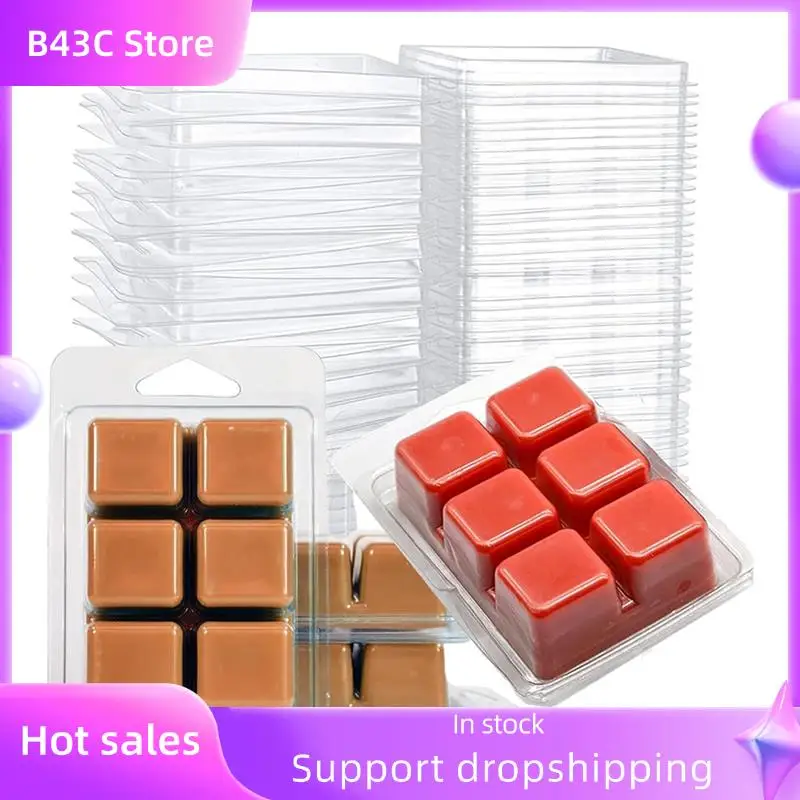 

B14C Plastic Clear Container 120-Pack Wax Melt Clamshell Mold, 6 Cavity Square Empty Molds