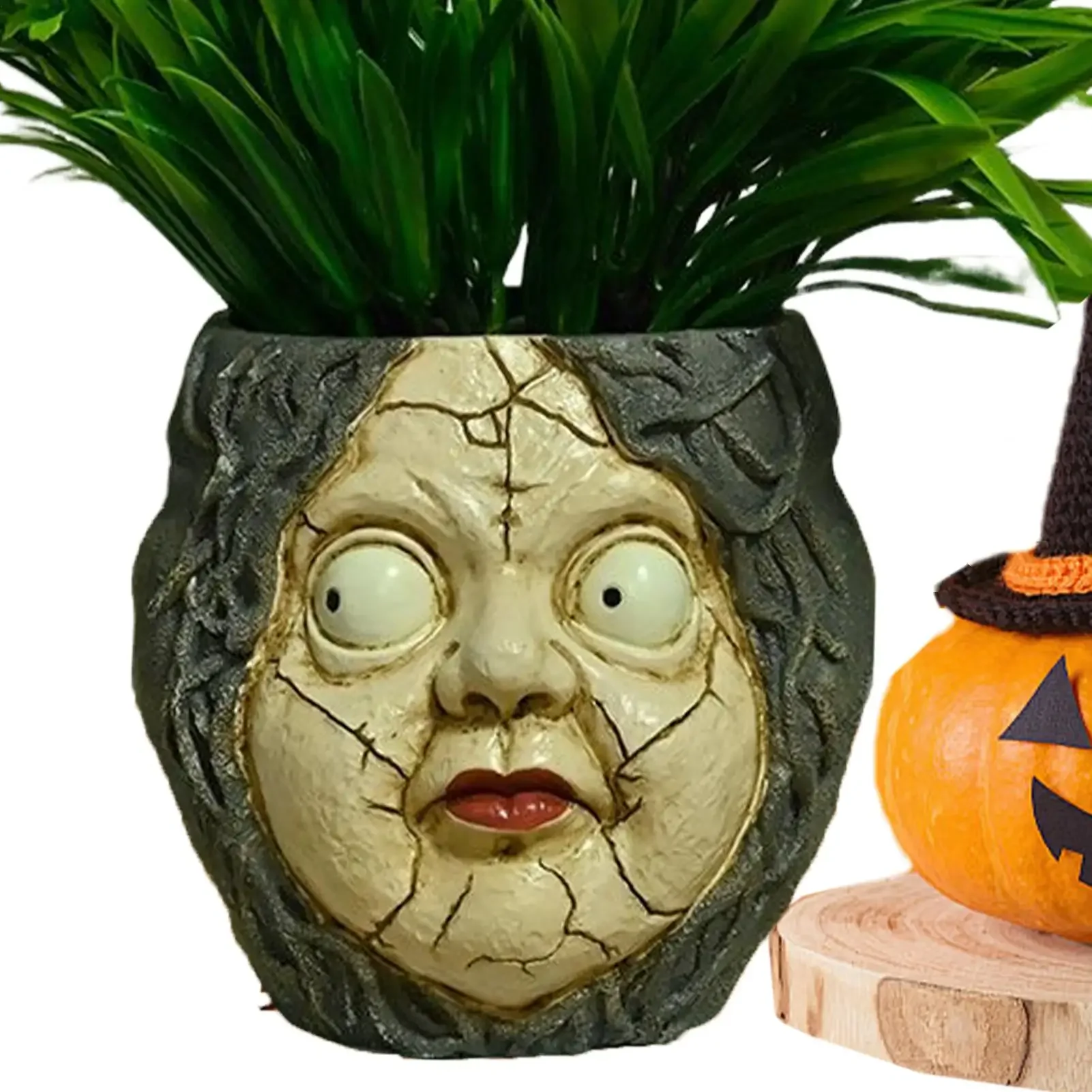 Head Planter For Outdoor Plants Resin Abstract Head Vase Gardening Supplies For Halloween Kids Family Friends Bookshelves Desks