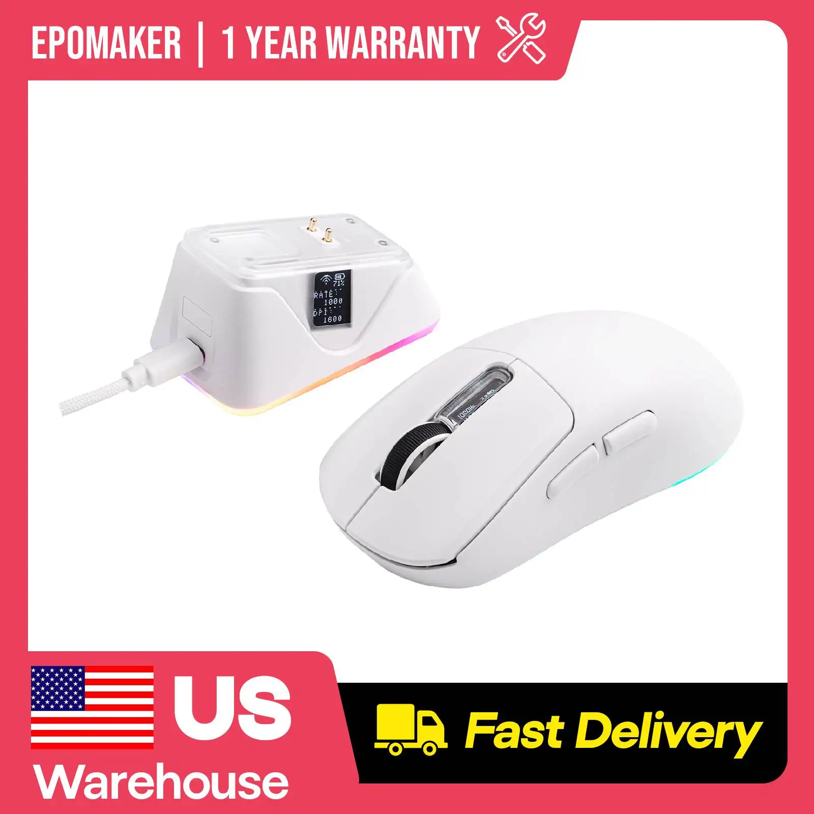 EPOMAKER NEX Lite Wired/BT/2.4Ghz PAW3311 Sensor Wireless Lightweight Gaming Mouse with Magnetic Charging Dock & 1K Polling