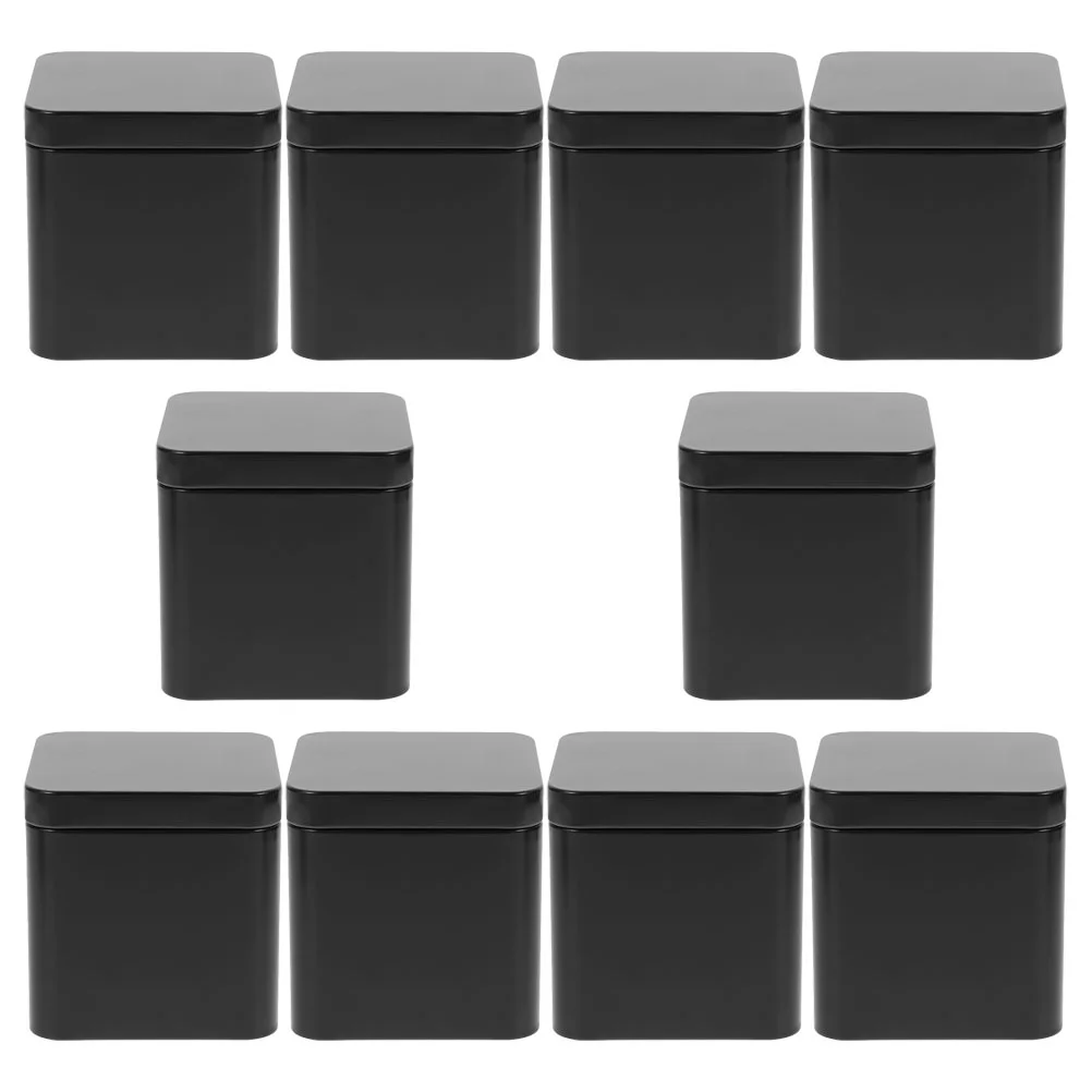 

Candy Container Tinplate Small Square Portable Metal Set 10pcs (black) Storage Tins Loose Tea