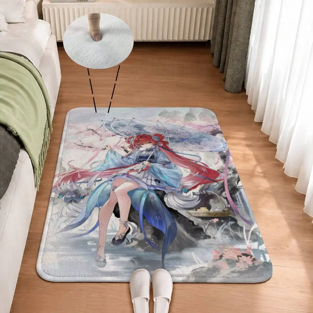 W-WuWa S-Suoming Umbrella Girl Home Decor Short Plush Floor Mat, Non-Slip & Easy to Clean for Multi Doorways