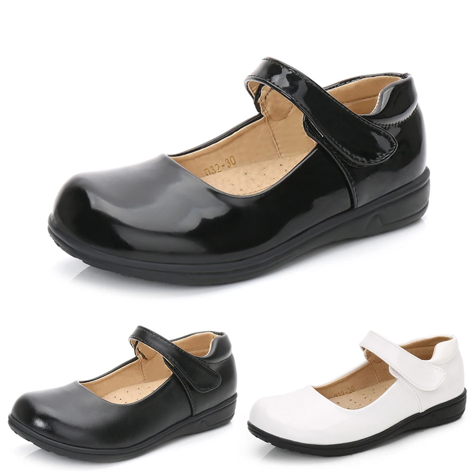 

Girls Stage Performance Shoes Spring Autumn Basic White Leather Shoes Black Shoes For School Shiny Matt PU Princess Accessories