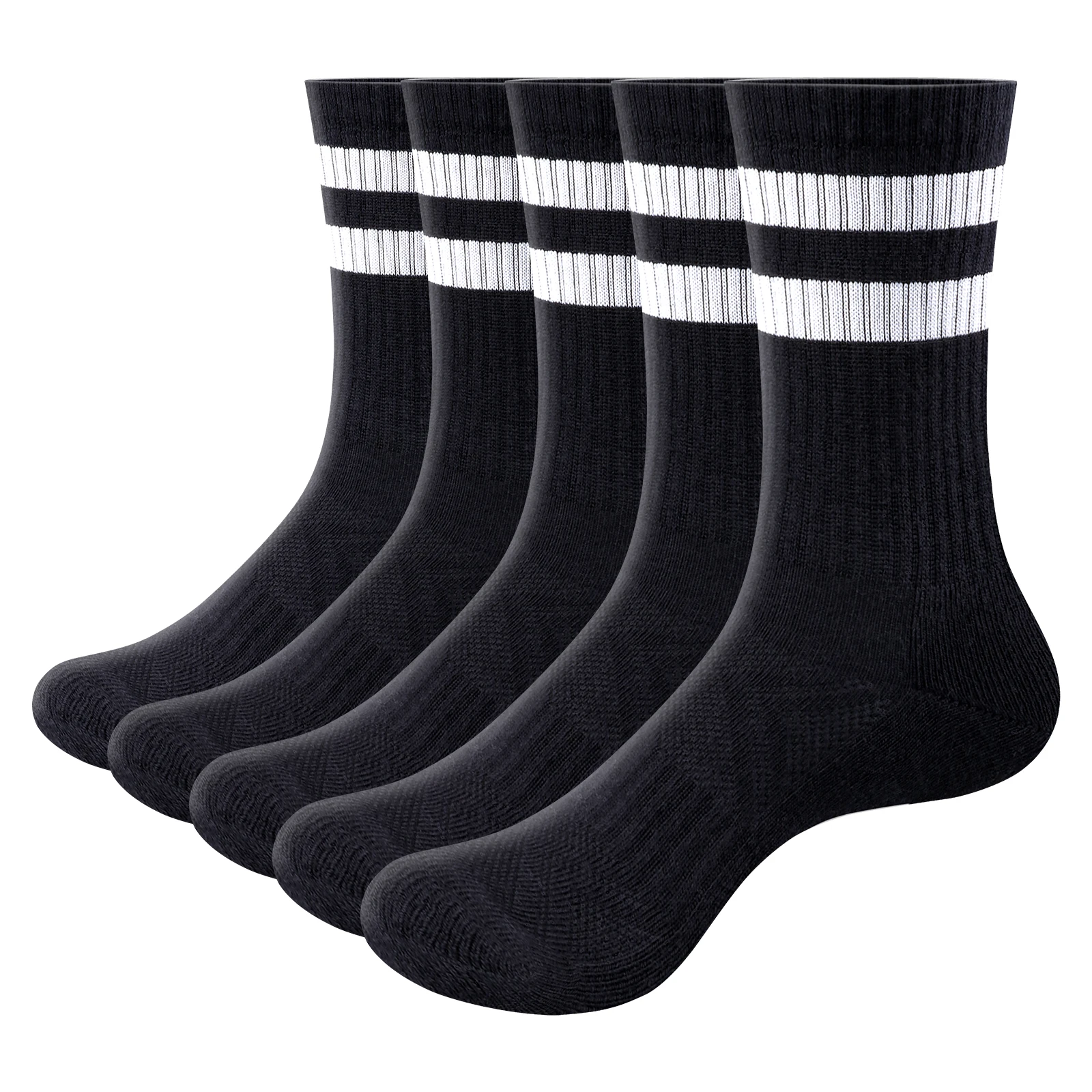 

YUEDGE Womens and Mens Striped Socks Breathable Wicking Tall Gym Tennis Running Athletic Cotton Mid Calf Tube Socks 5 Pairs