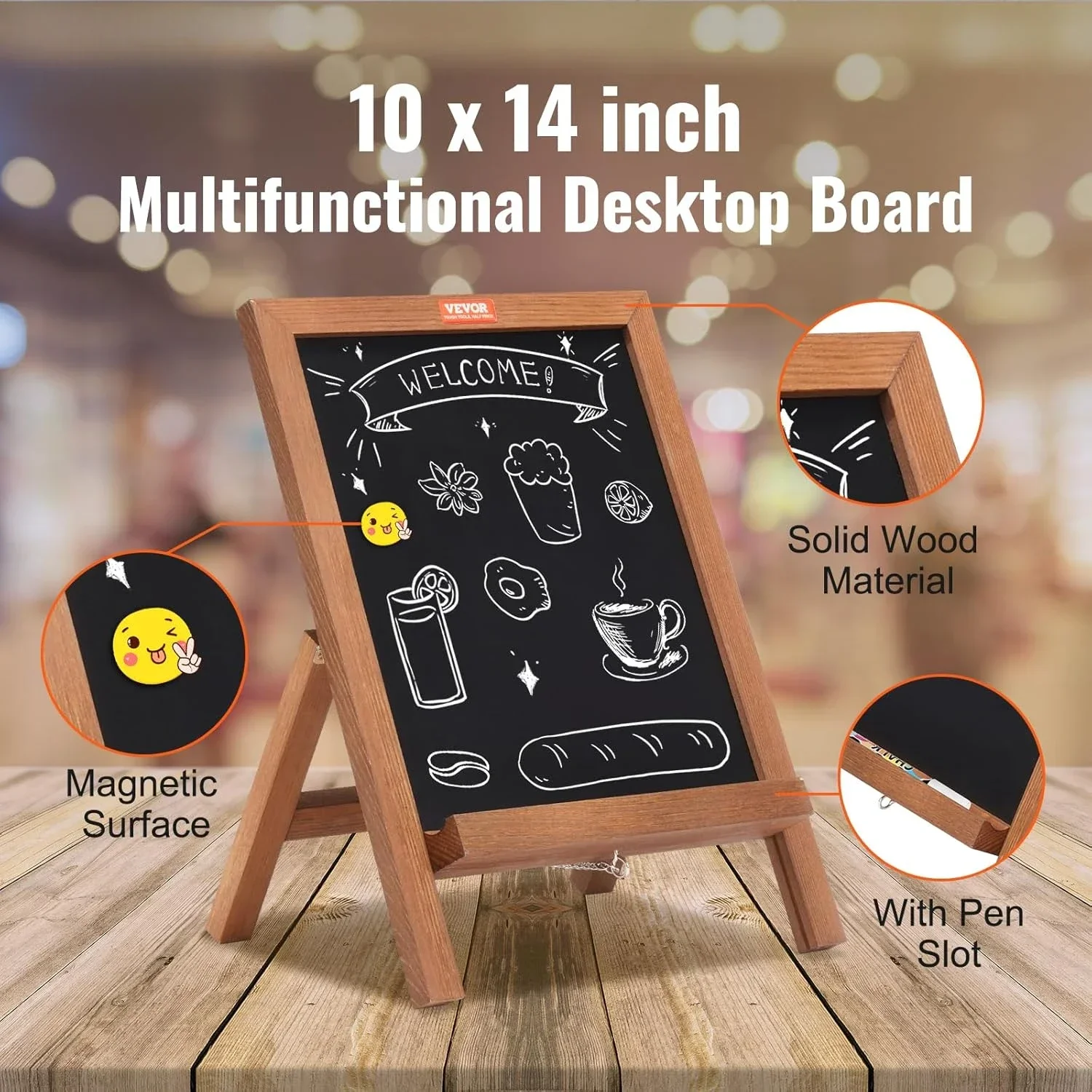 Tabletop Chalkboard Sign, Message Signs with Chalks, Freestanding Framed Memo Board, Vintage Wooden Magnetic Chalk Board, Rustic