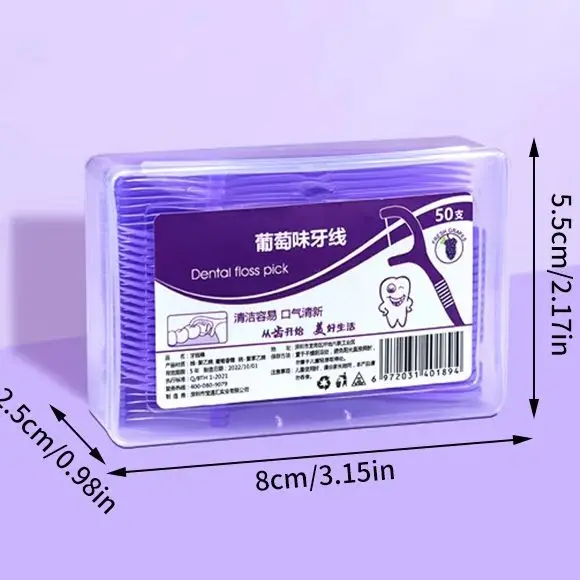 50 ชิ้น/กล่องผลไม้รสไหมขัดฟันเลือกฟันทําความสะอาด Inter-ทันตกรรมแปรงแรงดึงสูงแบบพกพาฟัน Stick Hygiene Care