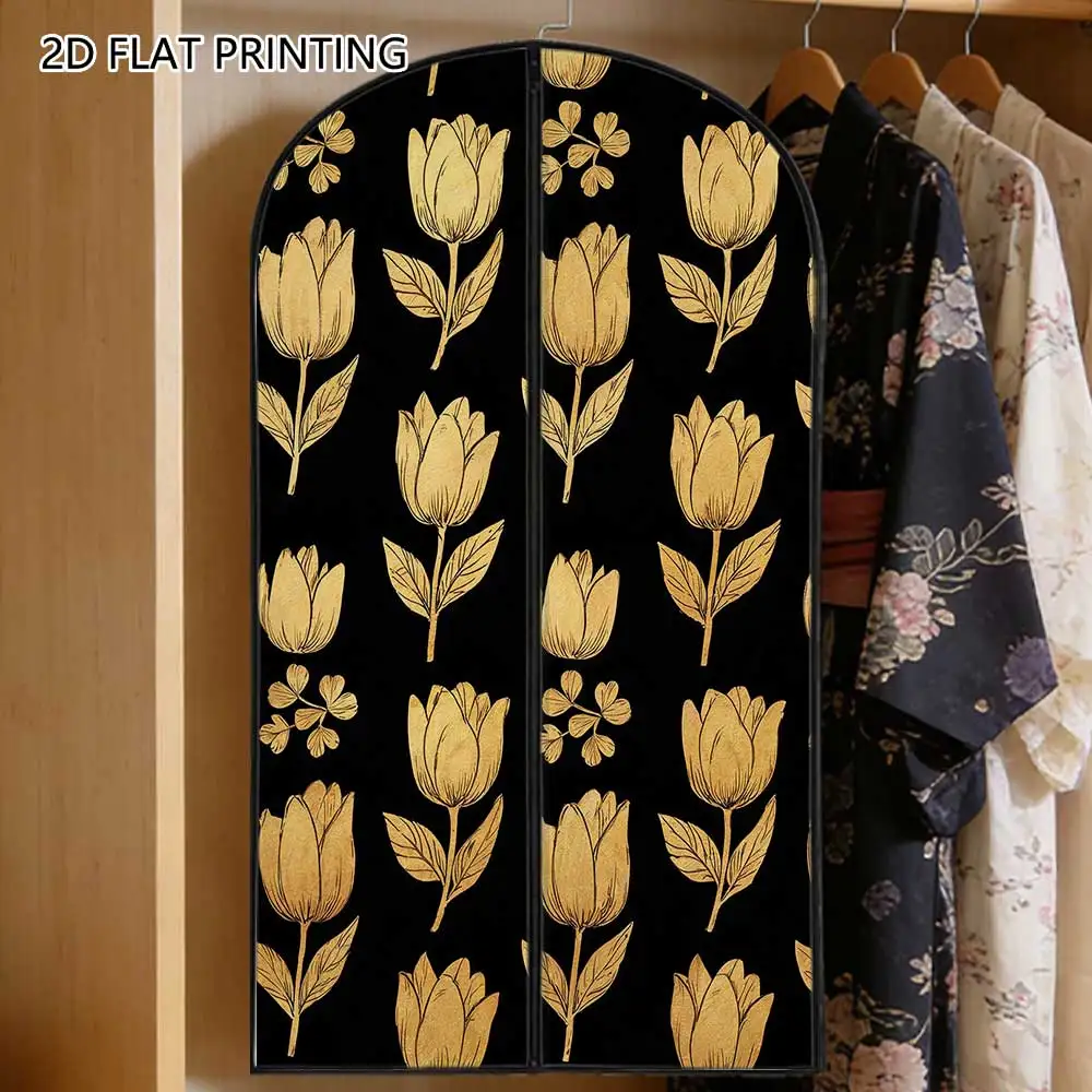1pc Golden Tulip Compressed Dust Cover Clothes Compression Hanging Storage Bag Household Wardrobe Organizer