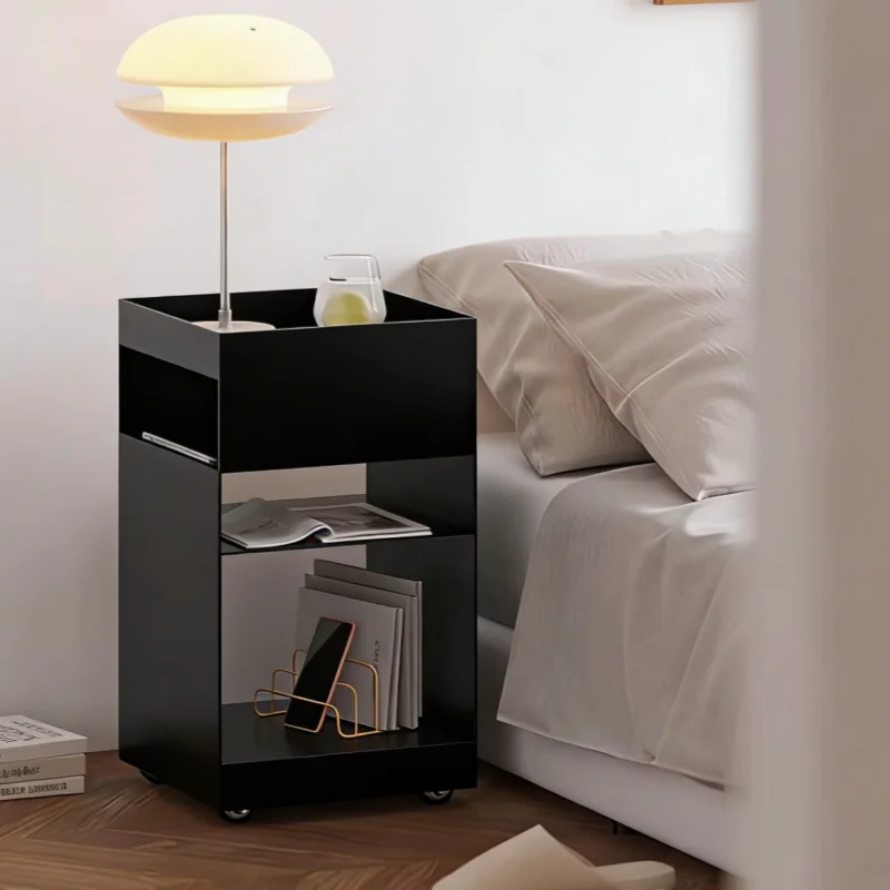 Silver Metal Rolling Side Cabinet, 3-Tier Open Storage Rack, Movable End Table For Living Room Sofa Side Home Display Organizer