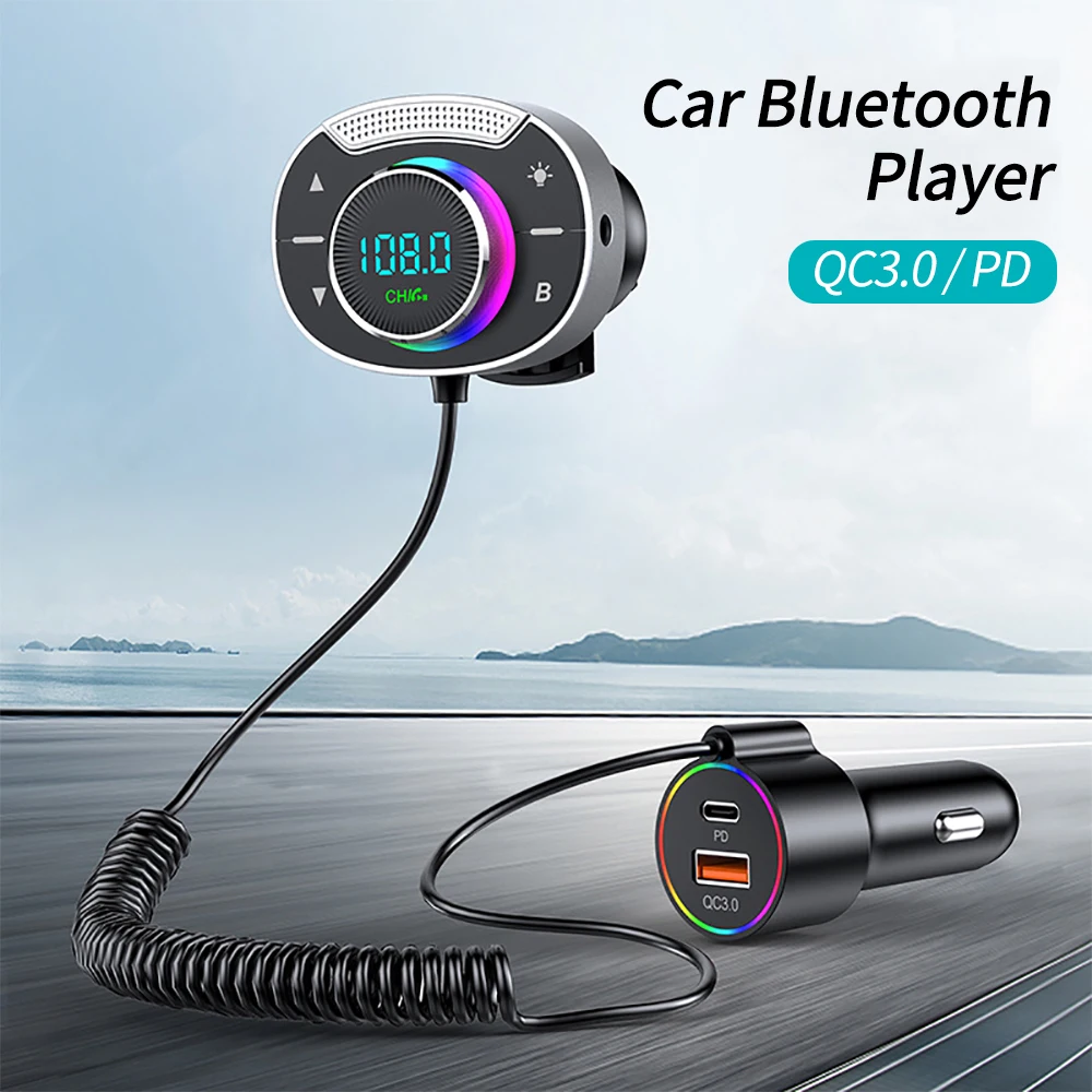 LED Car Bluetooth 5.3 FM Car Transmitter 3.5mm AUX Adapter MP3 Player PD30W QC18W Car Fast Charger Hands-Free Calls Car Kit