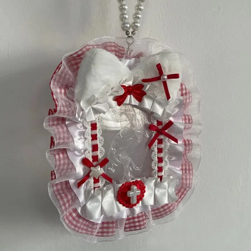 Sweet DIY Plush Card Holder with Ribbon Anime Lace Photocard Case Lolita Idol Display Photo Protector Case Card image 6
