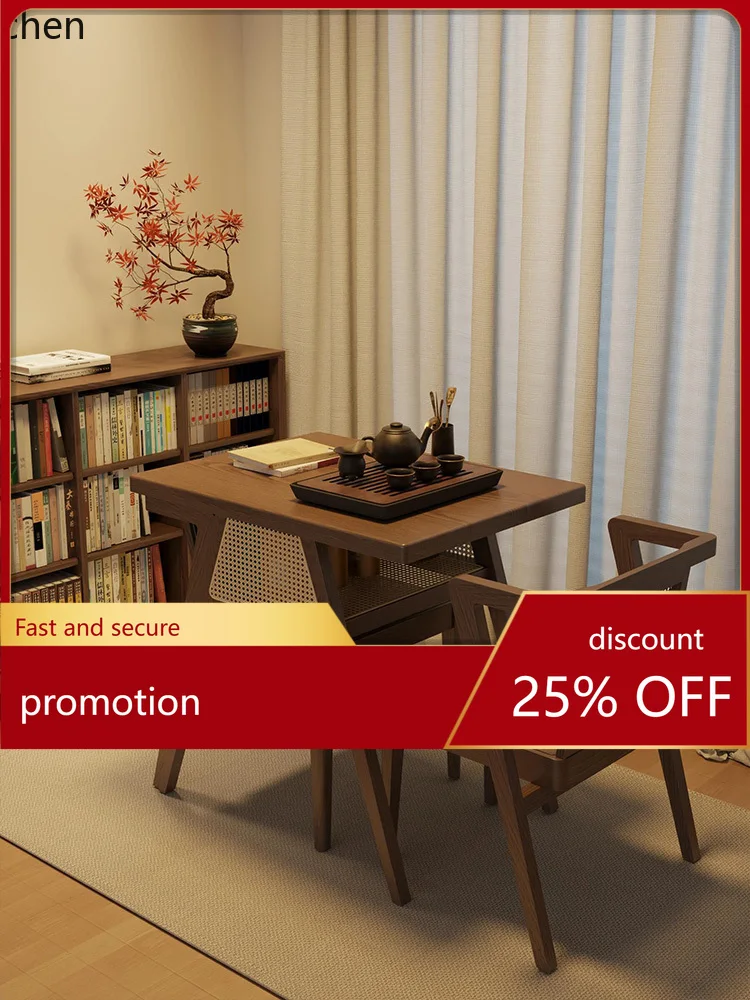 

CZ household living room dining table chairs all solid wood one table and two chairs folding leisure small apartment